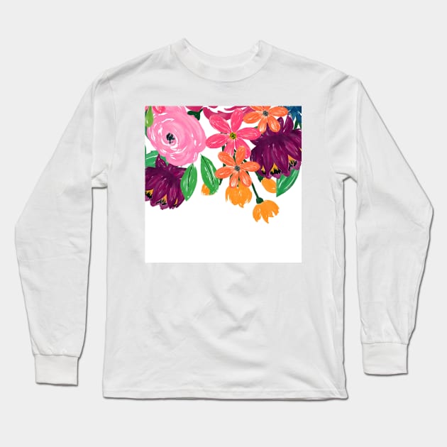 Boho Chic Watercolor Burgundy Pink Flowers Long Sleeve T-Shirt by NdesignTrend